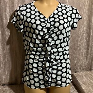 Alfani Top Blouse Black White Stretchy Ruffle Front Size M